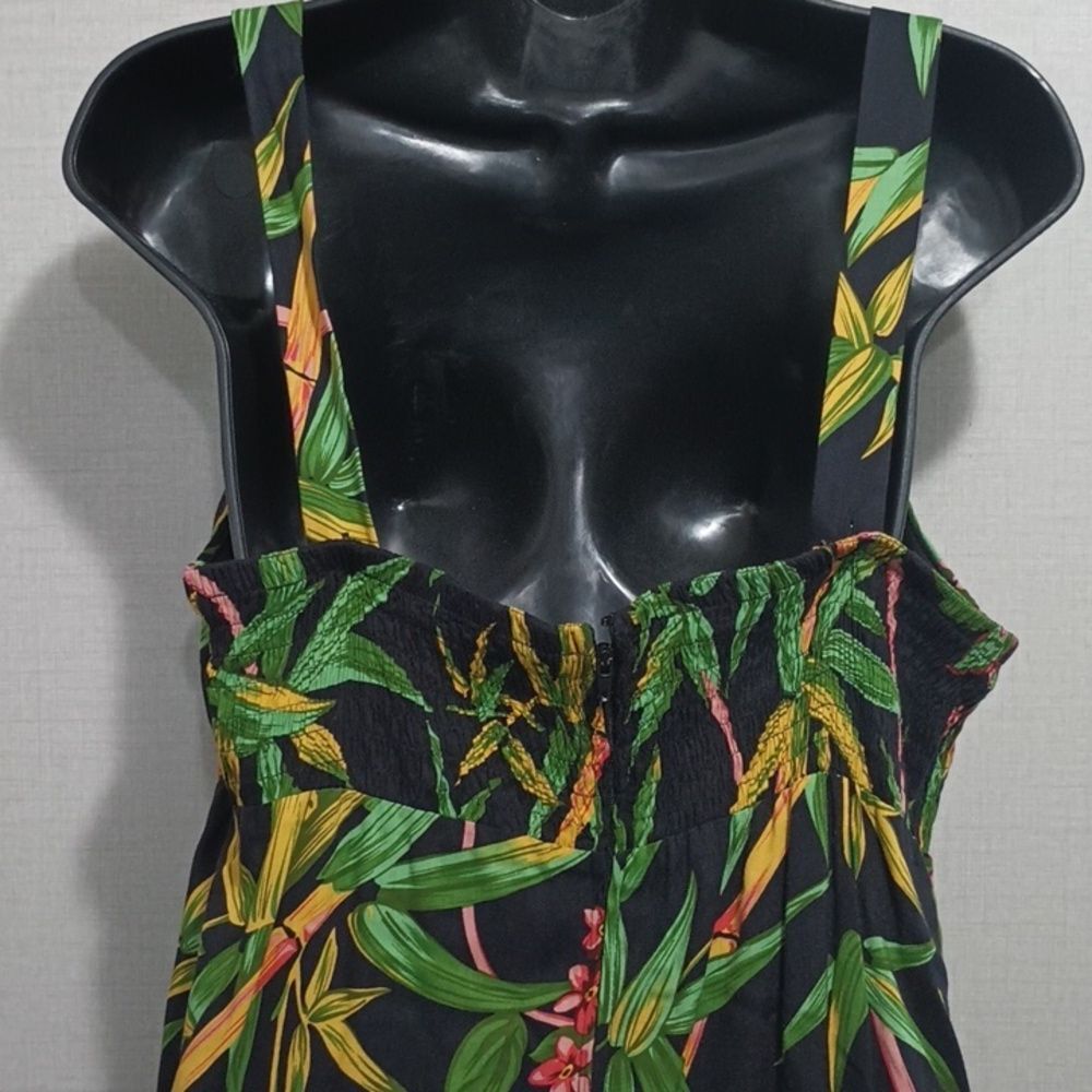R&K Black Tropical Floral Midi Dress with Green & Yellow Leaf Print - Picture 6 of 14